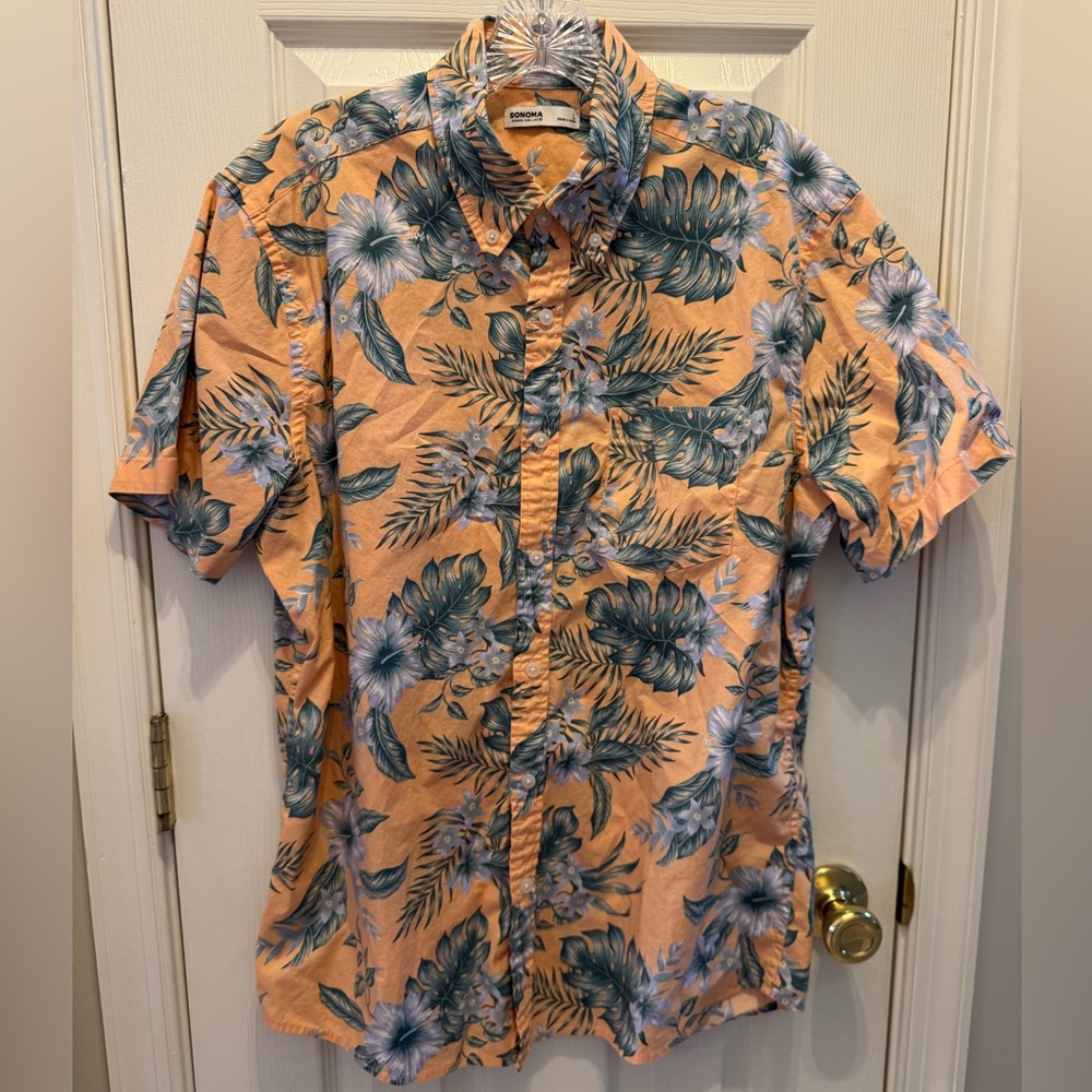 Sonoma Orange and Blue Floral Men's Shirt
